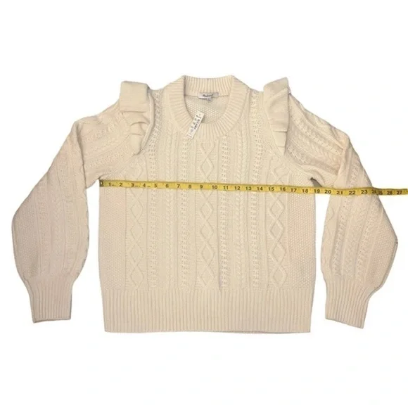 Madewell Hollydene Ruffle Shoulder Merino Wool Pullover Sweater in Antique Cream - Picture 11 of 15